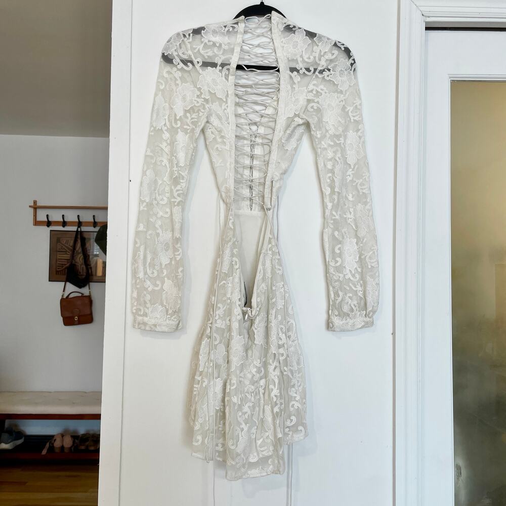 For Love & Lemons Jolene Lace Up Dress White And Bridal Shower Bachelorette sz S - Picture 3 of 15